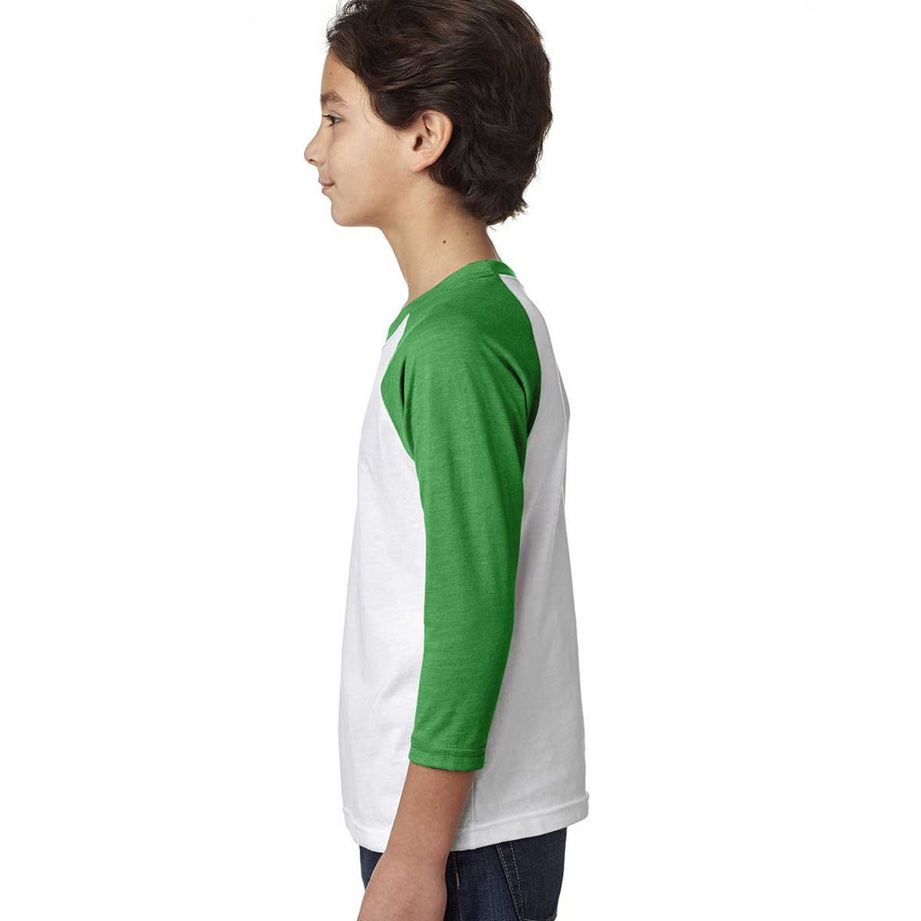 Next Level Youth Kelly/White CVC 3/4-Sleeve Raglan Tee