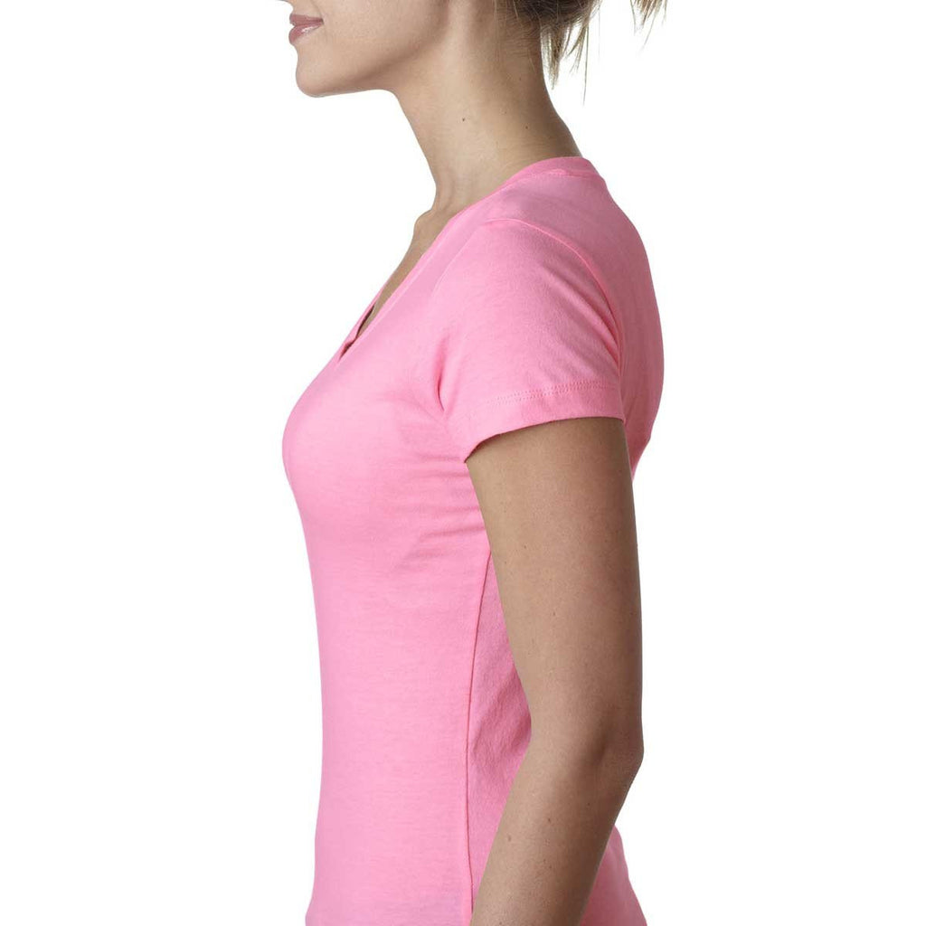 Next Level Women's Neon Heather Pink Sporty V-Neck Tee