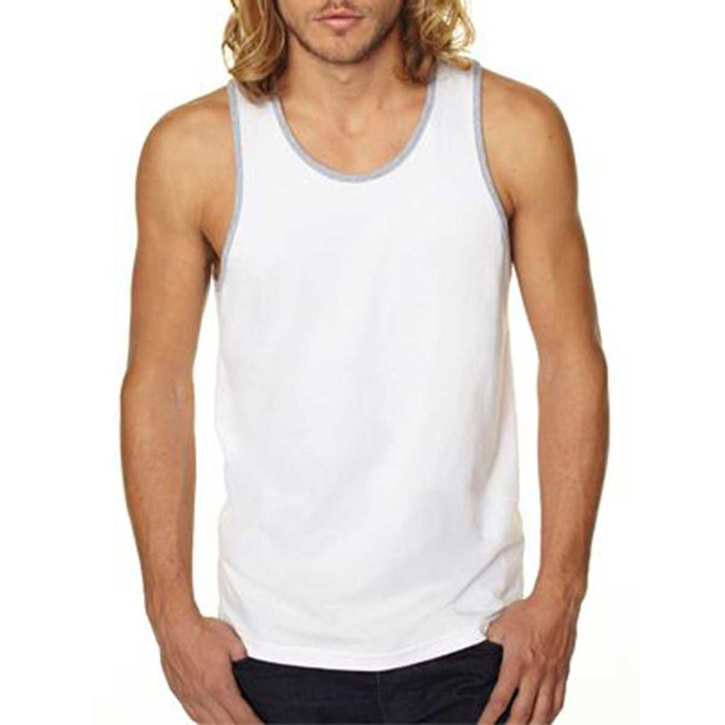 Next Level Men's White/ Healther Grey Premium Jersey Tank