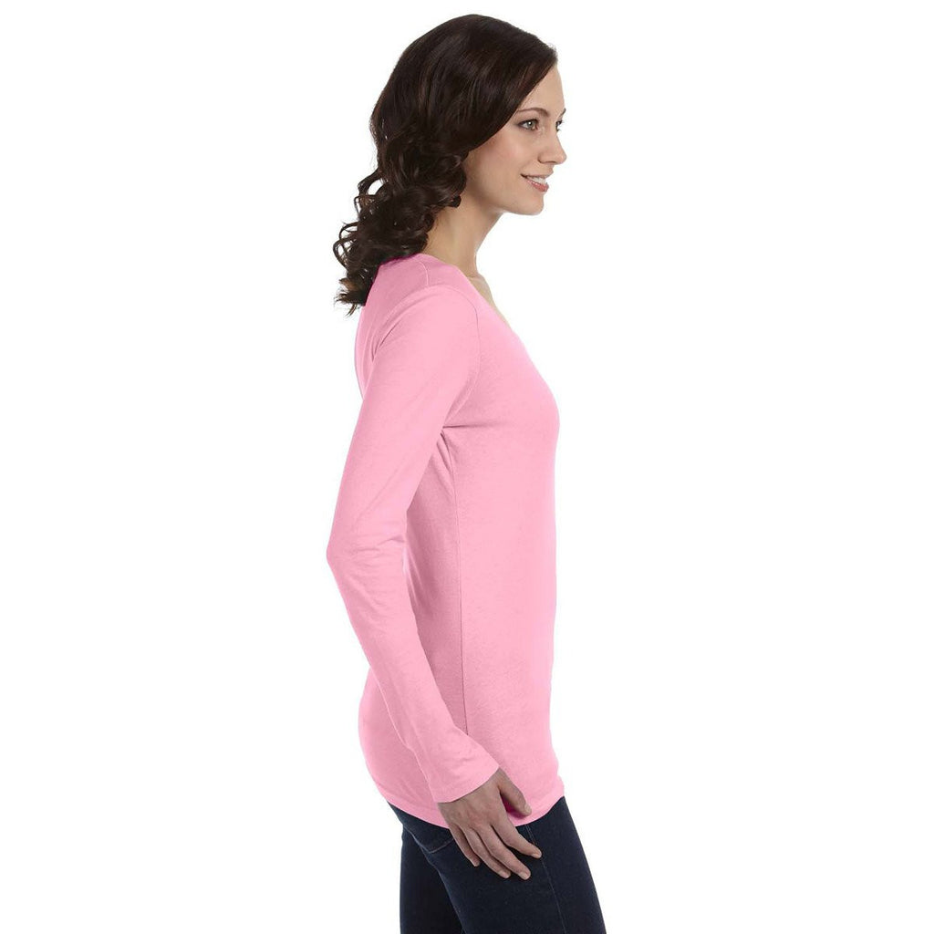 Anvil Women's Charity Pink Ringspun Sheer Long-Sleeve Featherweight T-Shirt