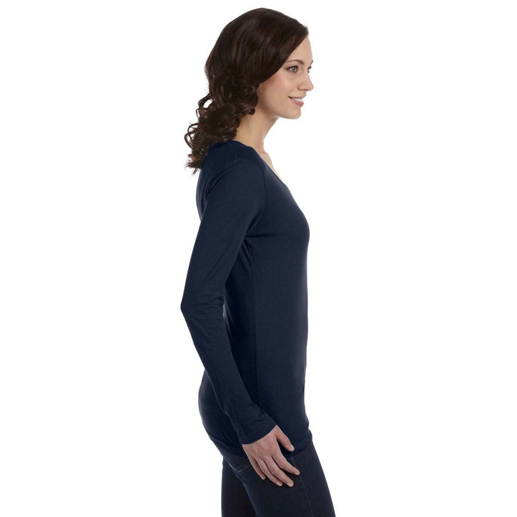 Anvil Women's Navy Ringspun Sheer Long-Sleeve Featherweight T-Shirt