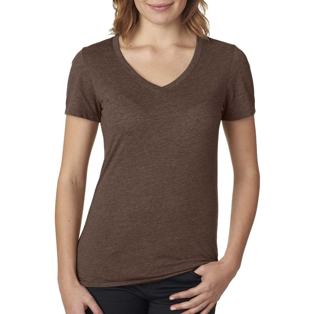 Next Level Women's Espresso Poly/Cotton V Neck Tee 