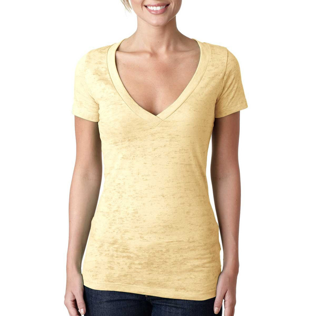 Next Level Women's Banana Cream Burnout Deep V Tee