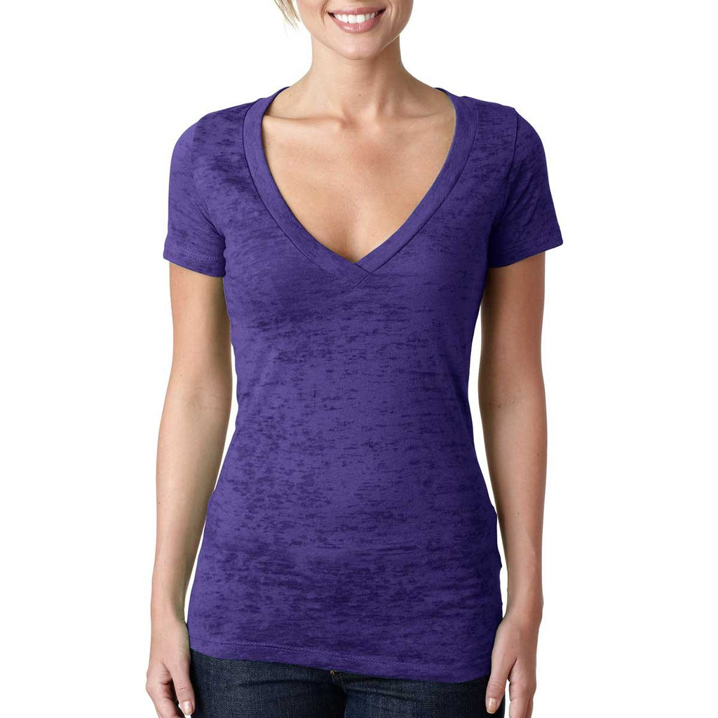 Next Level Women's Purple Rush Burnout Deep V Tee