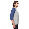 Anvil Men's Heather Grey/True Heather Blue Triblend 3/4-Sleeve Raglan T-Shirt