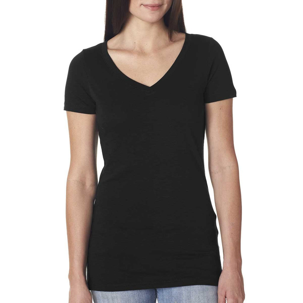 Next Level Women's Black Slub Crossover V-Neck Tee