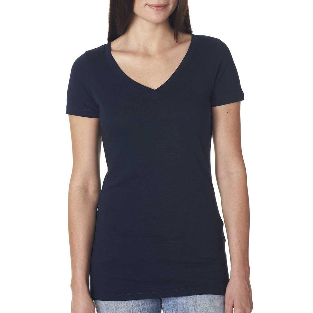 Next Level Women's Midnight Navy Slub Crossover V-Neck Tee