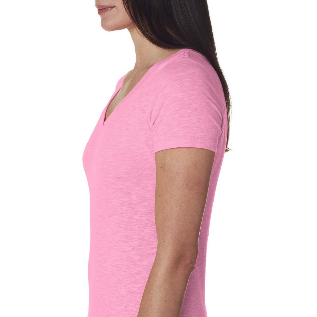 Next Level Women's Neon Heather Pink Slub Crossover V-Neck Tee