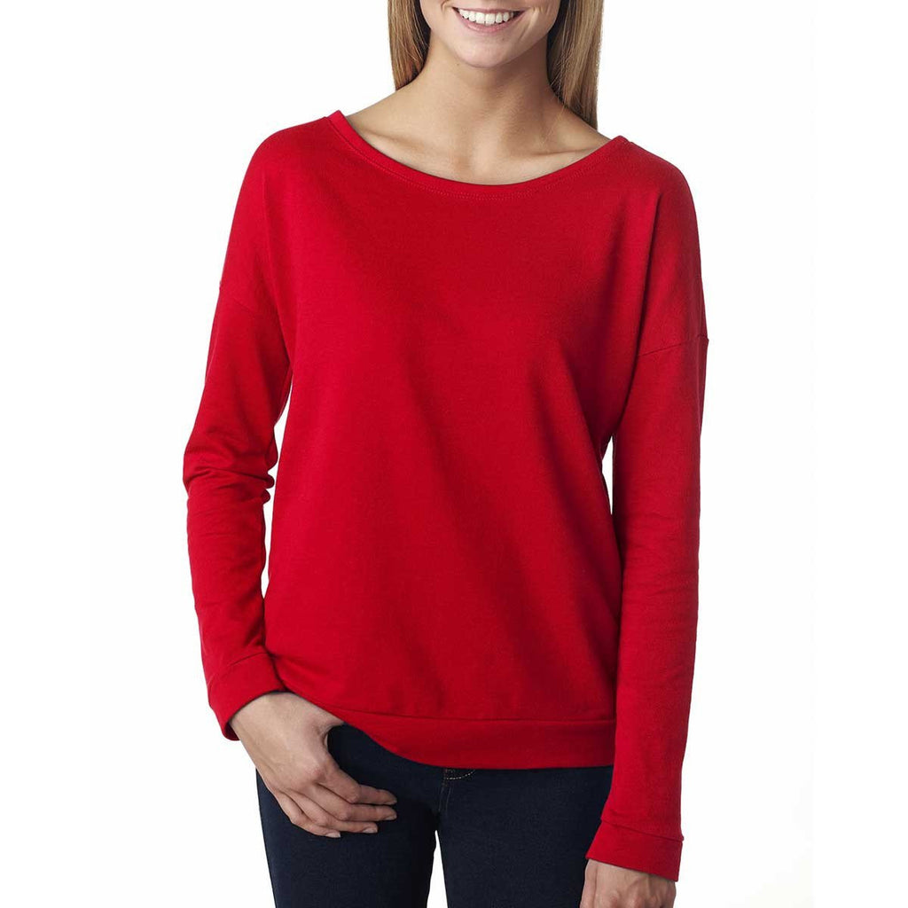 Next Level Women's Red Terry Long-Sleeve Scoop Tee