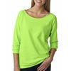 Next Level Women's Neon Heather Green Terry Raw-Edge 3/4-Sleeve Raglan Tee