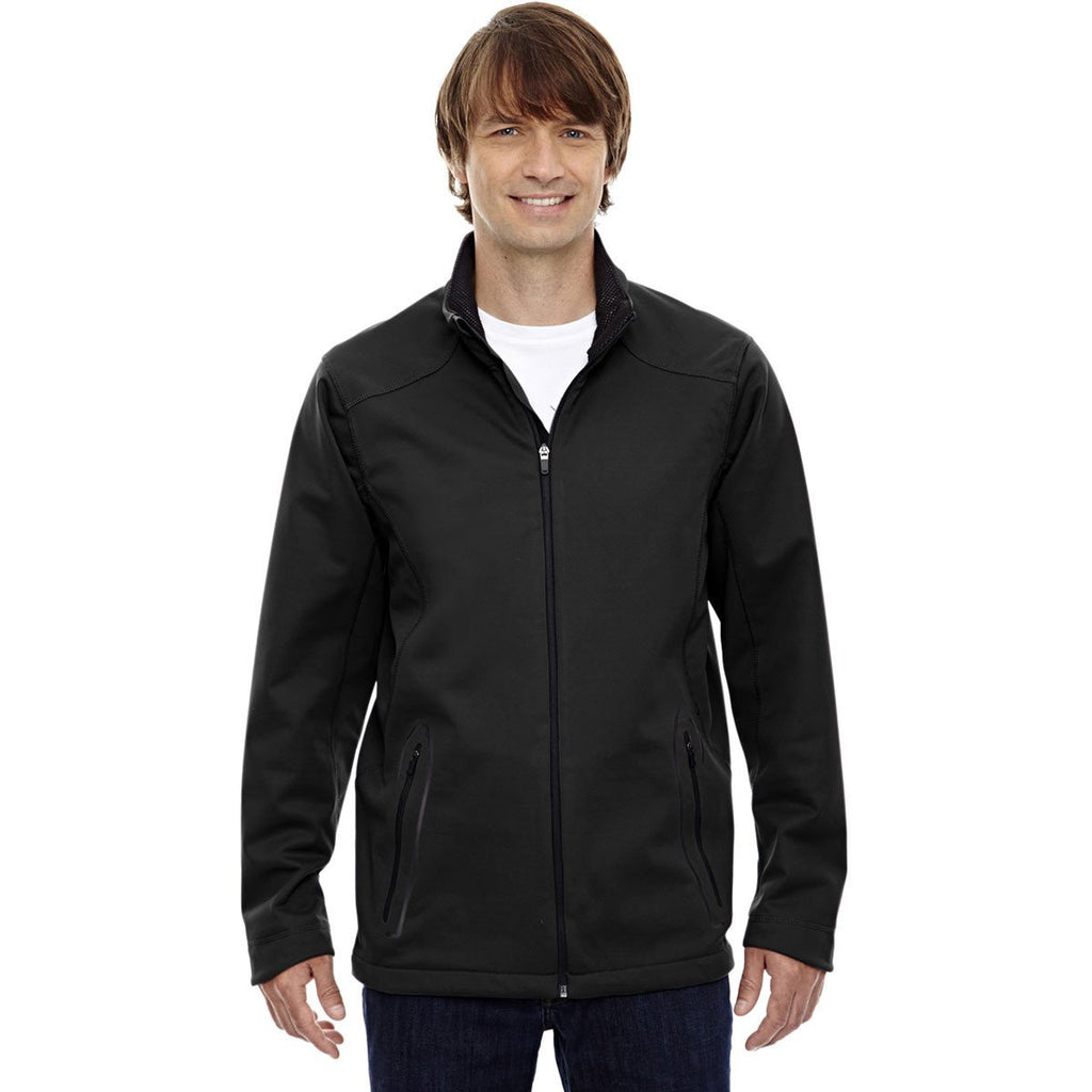 North End Men's Black Three-Layer Soft Shell Jacket with Laser Welding