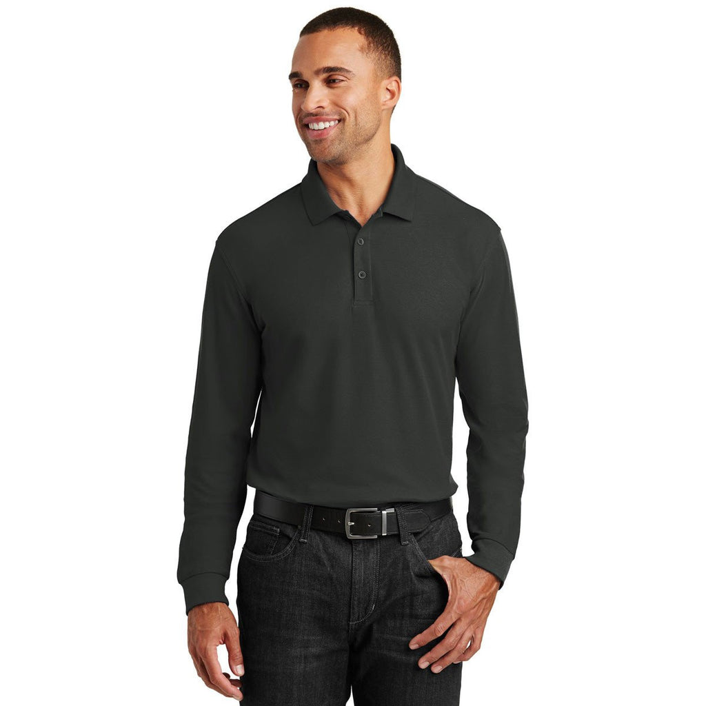 Port Authority Men's Deep Black Long Sleeve Core Classic Pique Polo