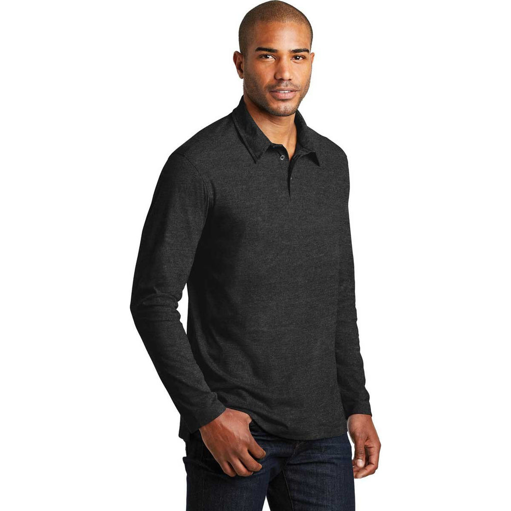 Port Authority Men's Black Long Sleeve Meridian Cotton Blend Polo