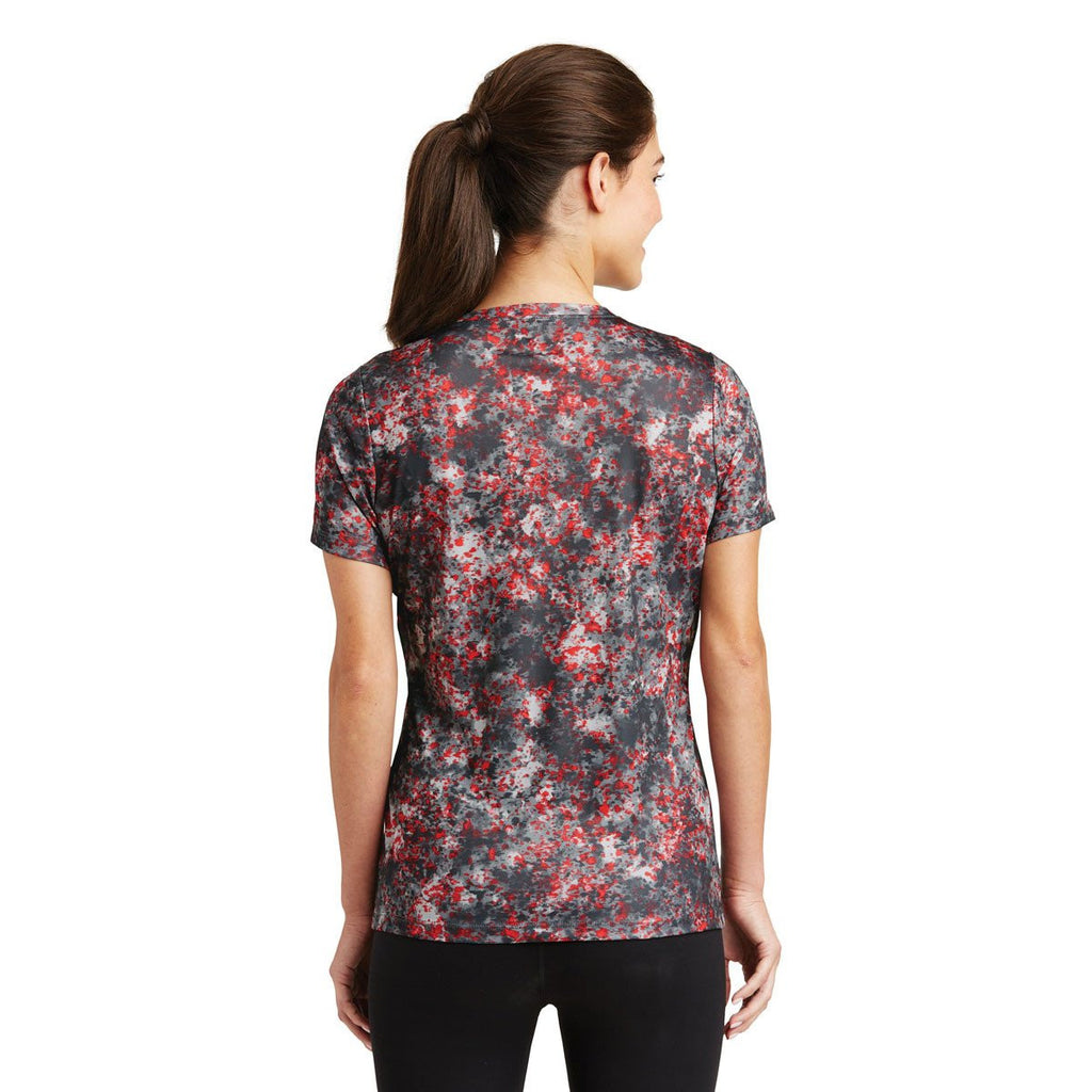 Sport-Tek Women's Deep Red Mineral Freeze Scoop Neck Tee