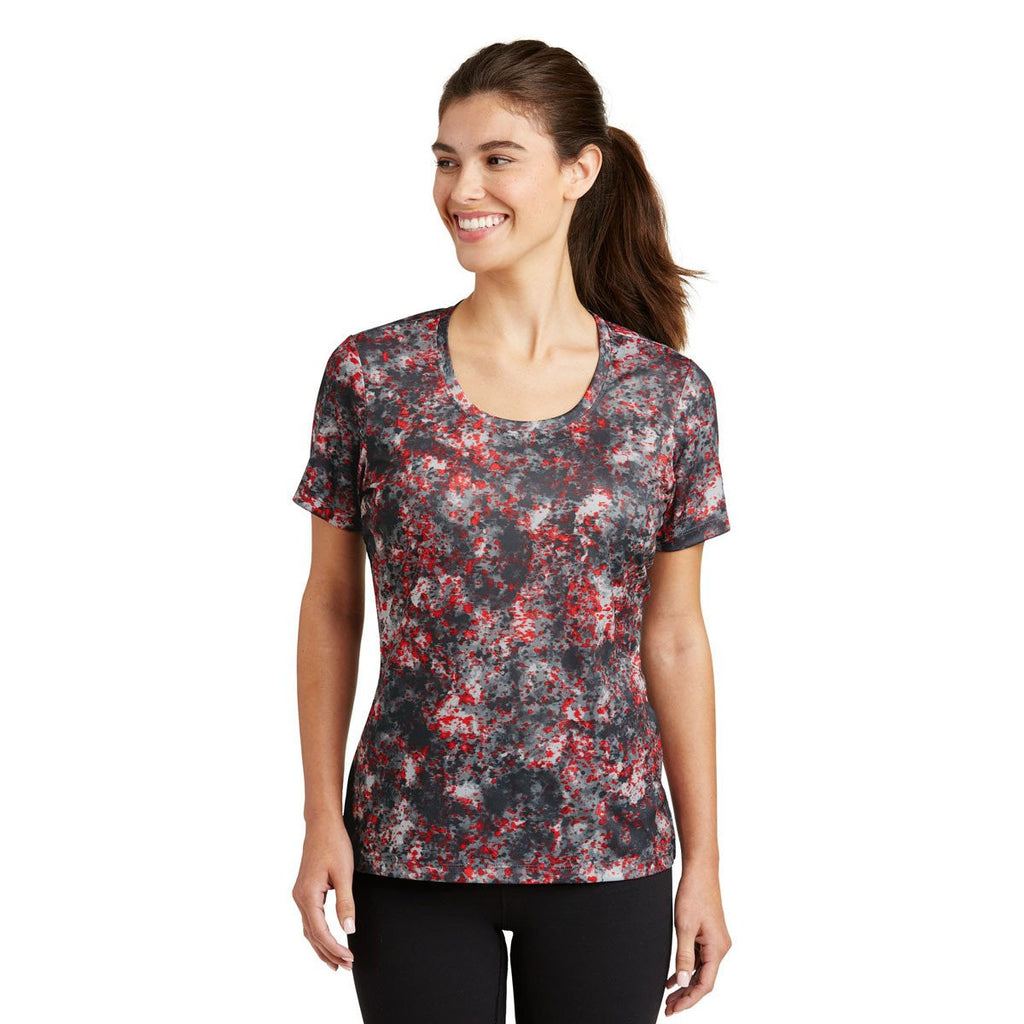 Sport-Tek Women's Deep Red Mineral Freeze Scoop Neck Tee