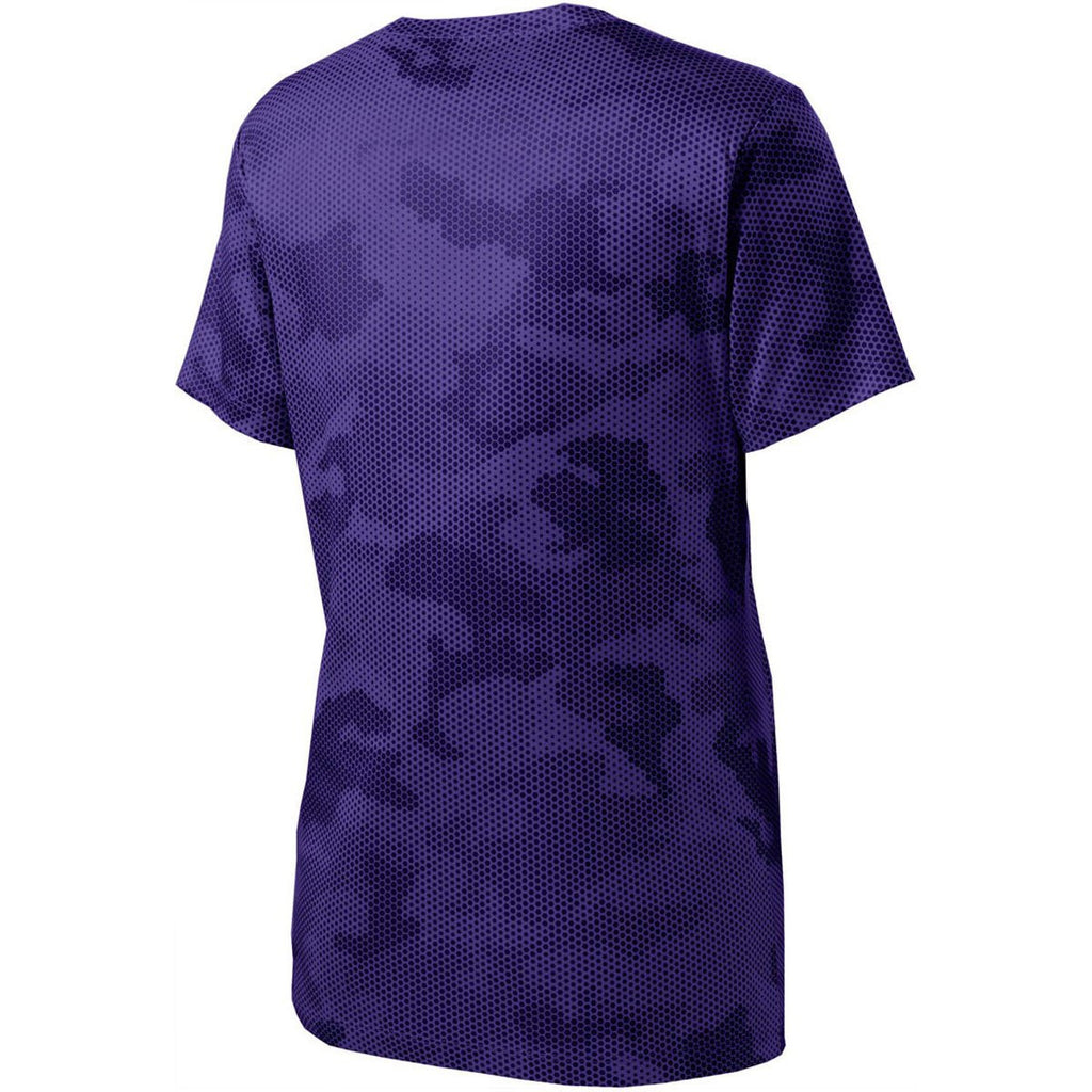 Sport-Tek Women's Purple CamoHex V-Neck Tee