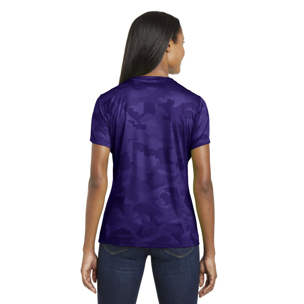 Sport-Tek Women's Purple CamoHex V-Neck Tee