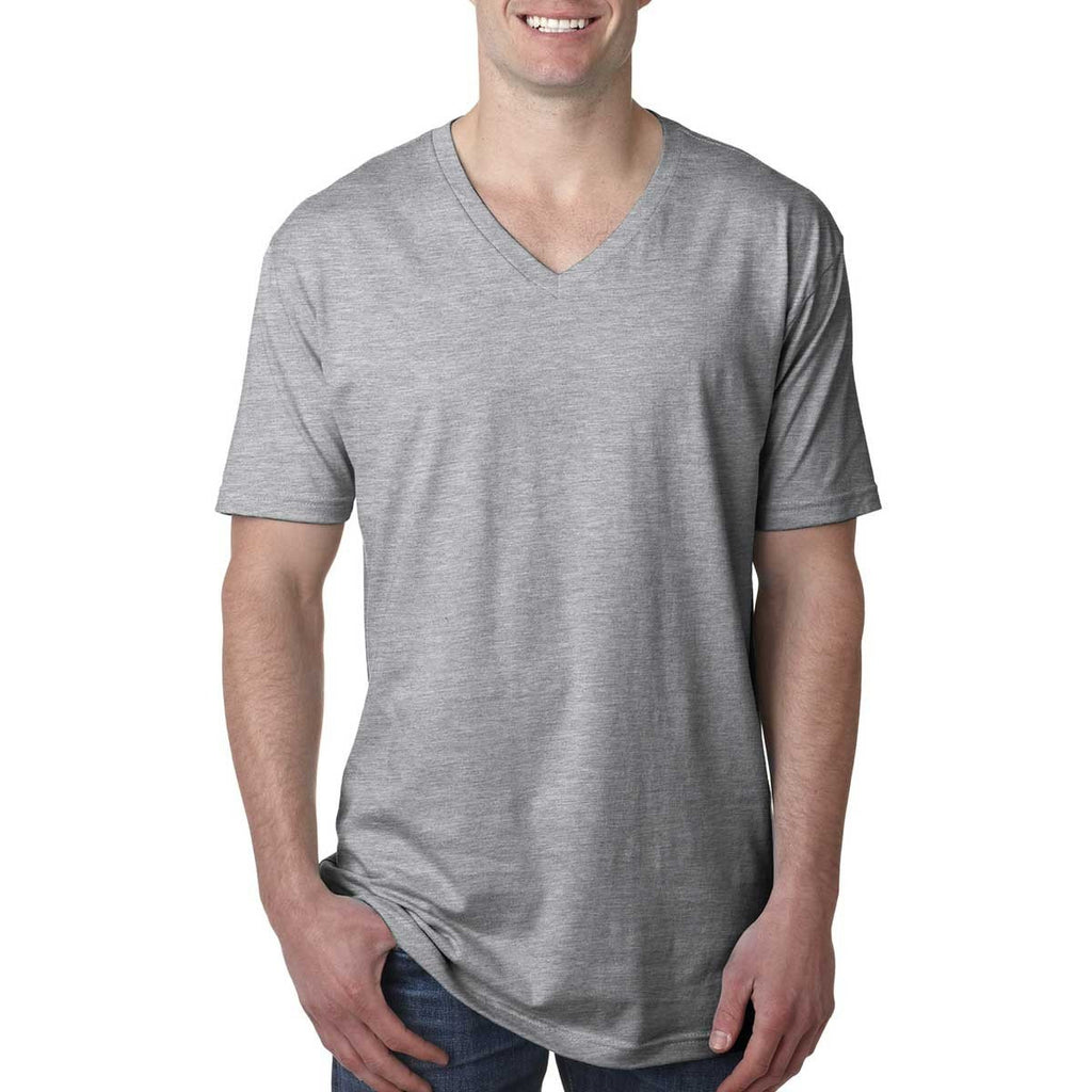 N3200 Next Level Men's Heather Grey Premium Fitted Short-Sleeve V-Neck Tee