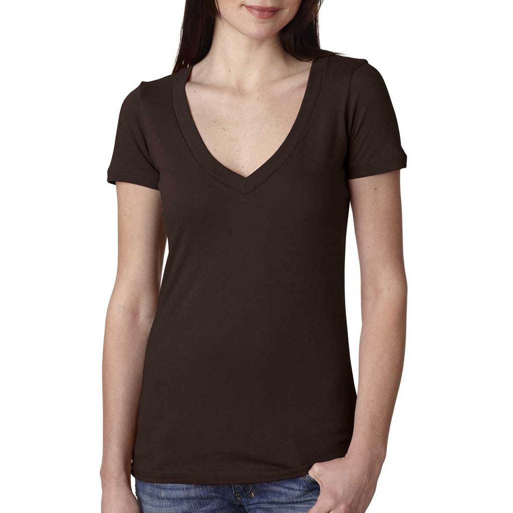 Next Level Women's Dark Chocolate Deep V-Neck Tee