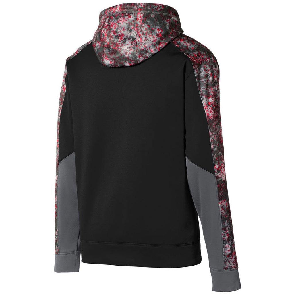 Sport-Tek Men's Deep Red/Black Sport-Wick Mineral Freeze Fleece Colorblock Hooded Pullover