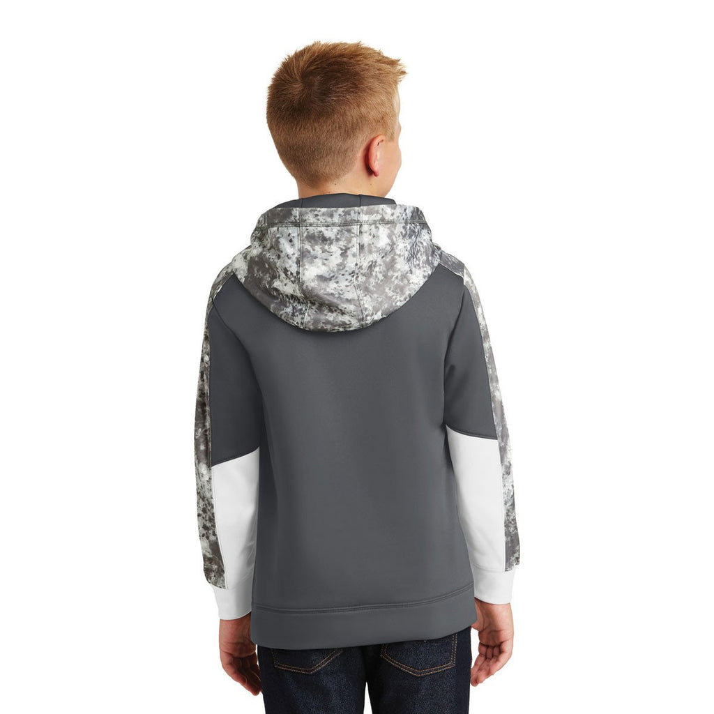 Sport-Tek Youth Dark Smoke Grey/Dark Smoke Grey Sport-Wick Mineral Freeze Fleece Colorblock Hooded Pullover